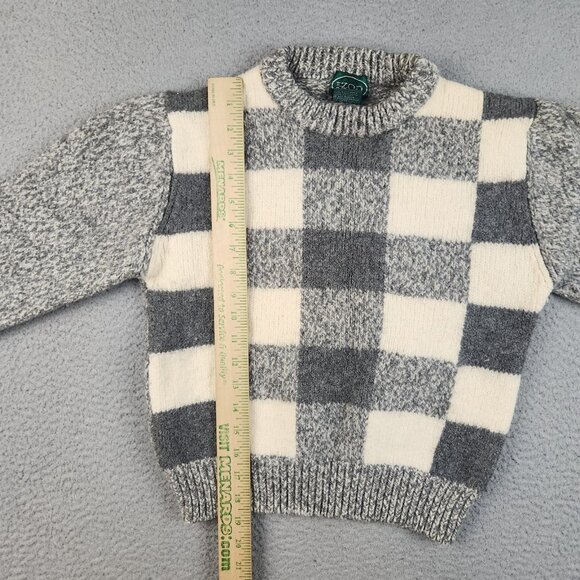 Vtg Wool Sweater Medium Black White Gray Checkered Pullover Boys Youth Unisex - Picture 5 of 11